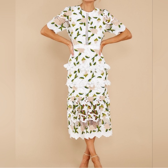 Just Me Blush Floral Embroidered Eyelets Lace Midi Dress size M